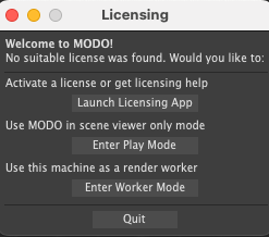 Modo licensing dialog